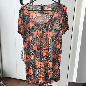 Floral Oversized Sheer Tee Tunic Dress